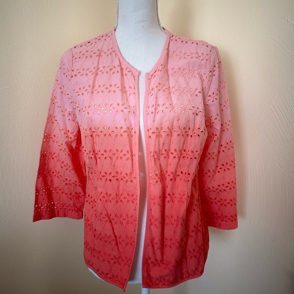 Chico's Eyelet Lightweight Embroidered - Open Front Jacket - Picture 2 of 6